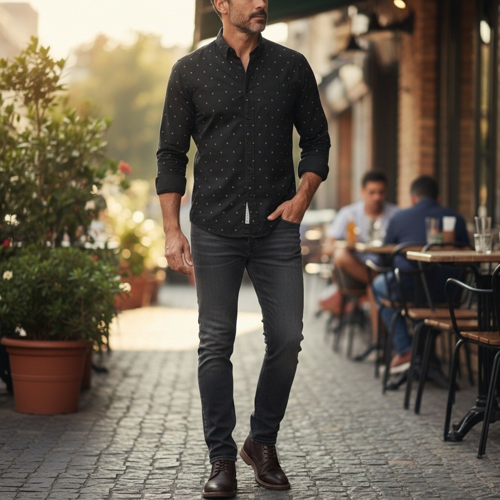 Scotch & Soda Amsterdams Blauw Mens Regular Fit Micro Print Button Down Shirt